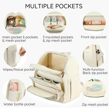 Maplelily Diaper Bag Backpack - Lightweight & Stylish, Boys, Girls & Baby Travel Essentials Tote With Changing Pad, Insulated Po