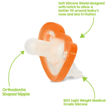 Razbaby Jollypop Baby Pacifier Newborn, 0-3M (Orange, 4 Count)