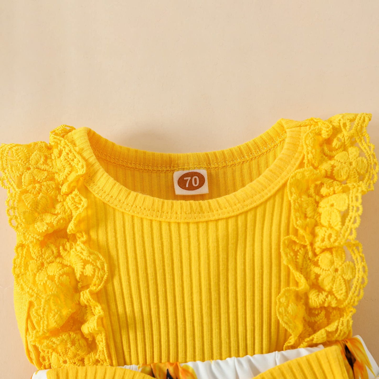Mubineo Baby Girl Summer Clothes Outfits Sleeveless Lace Floral Romper Dress Newborn Outfit (Yellow Sunflower, 3-6 Months)