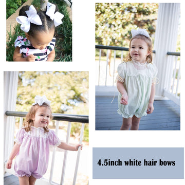 6 Pcs 4.5' Grosgrain Ribbon Alligator Clips - Hair Bows For Toddler Girls And Kids (White)