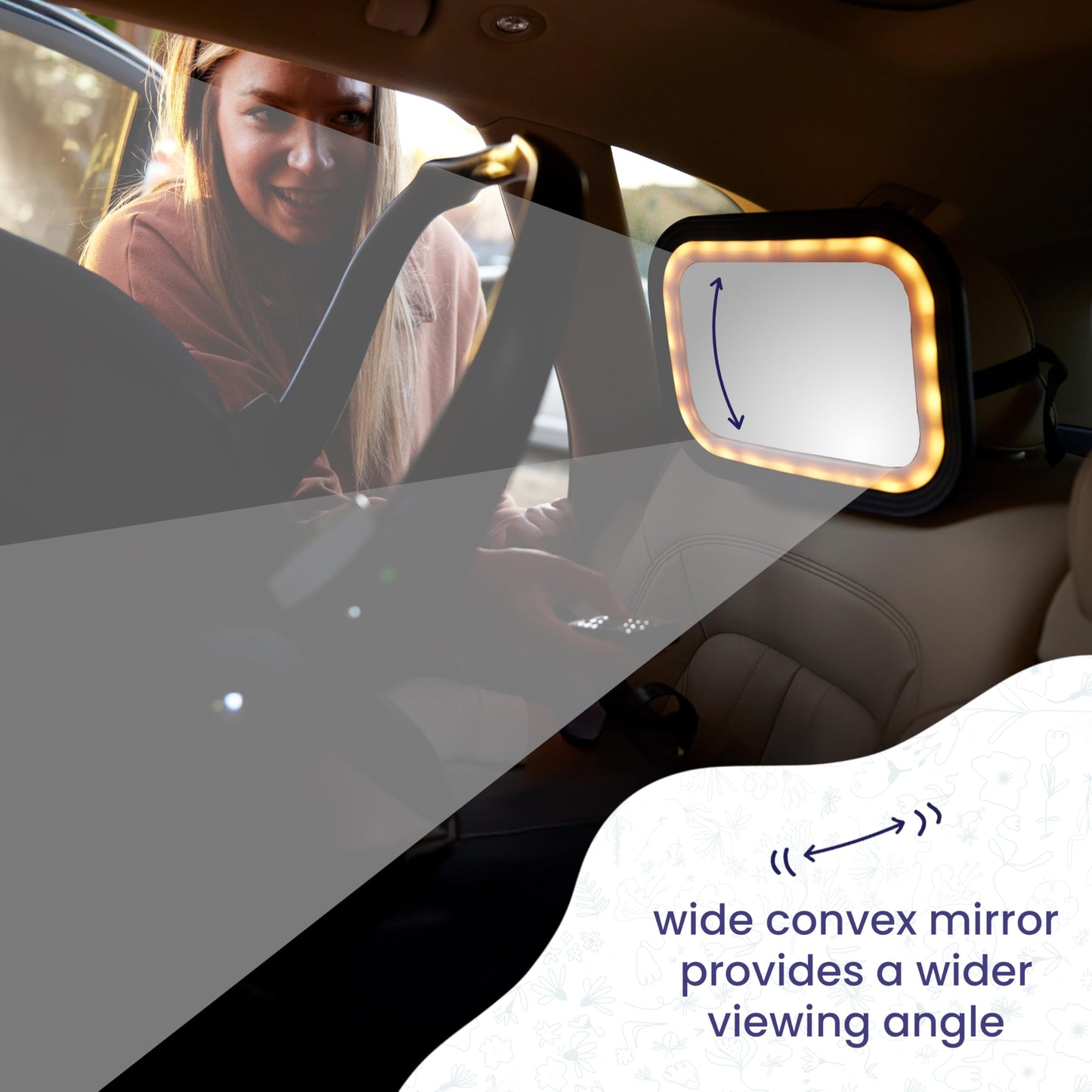 Goldbug Glow Mirror - Xl Rear-Facing Baby Car Seat Mirror With Adjustable Led Lighting & Remote Control