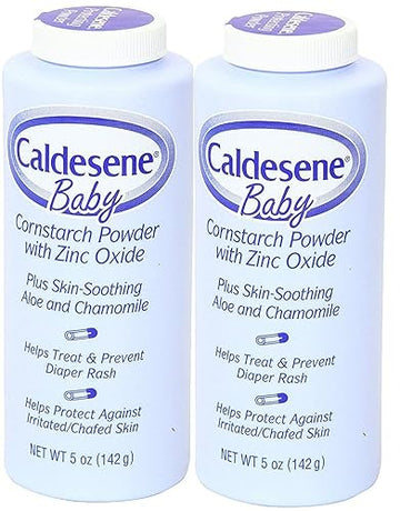 Caldesene Cornstarch Baby Powder With Zinc Oxide, Talc-Free Baby Powder, 5 Oz (2 Pack)