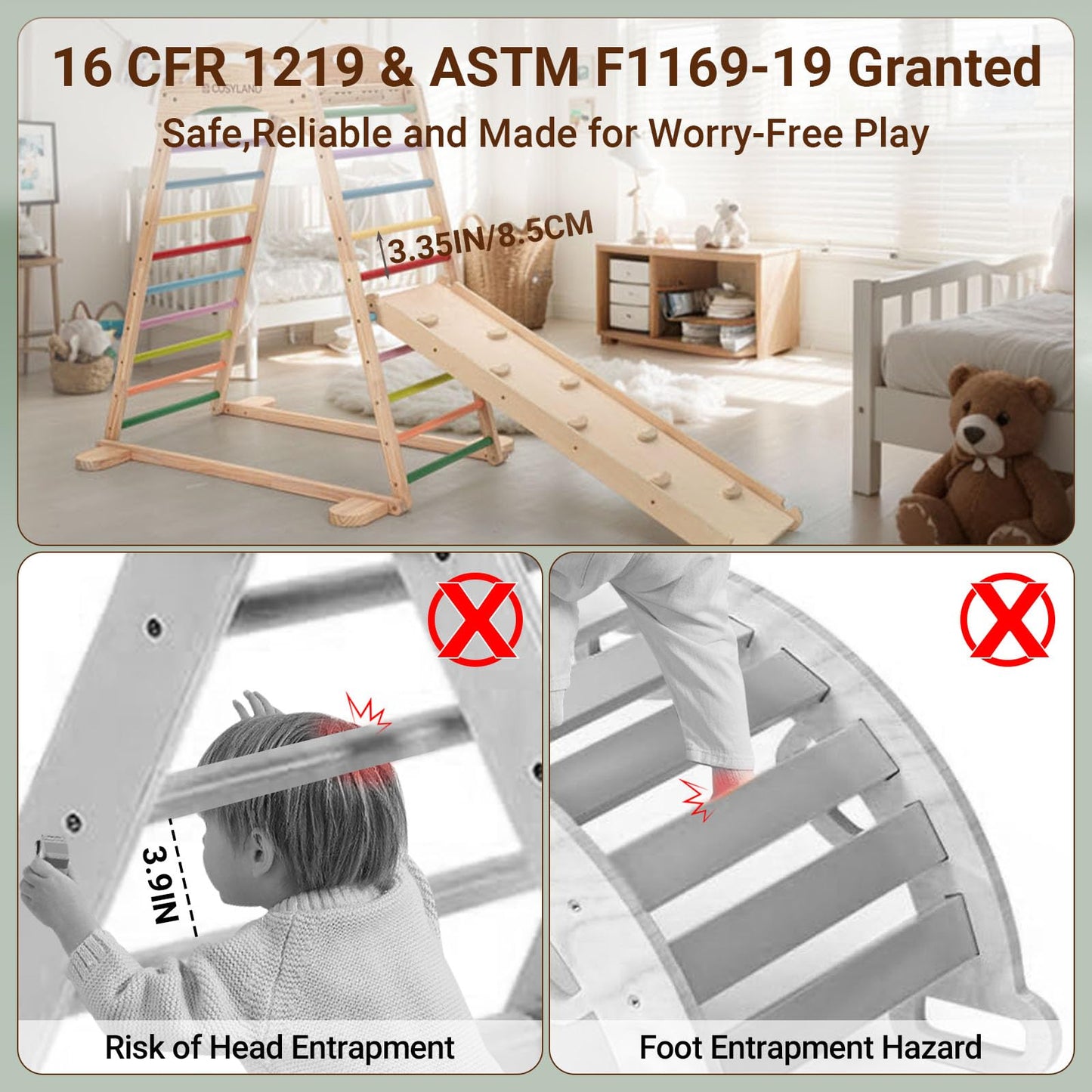 Cosyland Indoor Playground Jungle Gym Playset For Kids, 7 In 1 Climbing Toys For Toddlers With Slide And Beech Hanging Ring,Quic