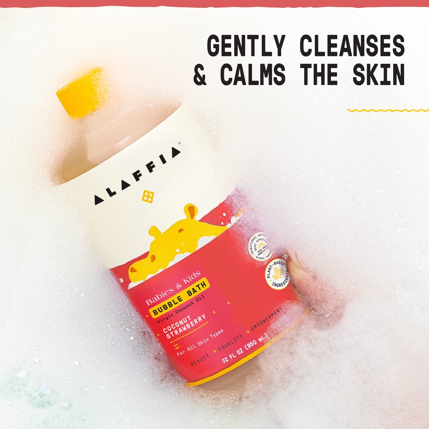 Alaffia Babies & Kids Bubble Bath, Coconut Strawberry, Pump Included - Gentle Cleanser With Raw Shea Butter And Hibiscus, 32 Fl