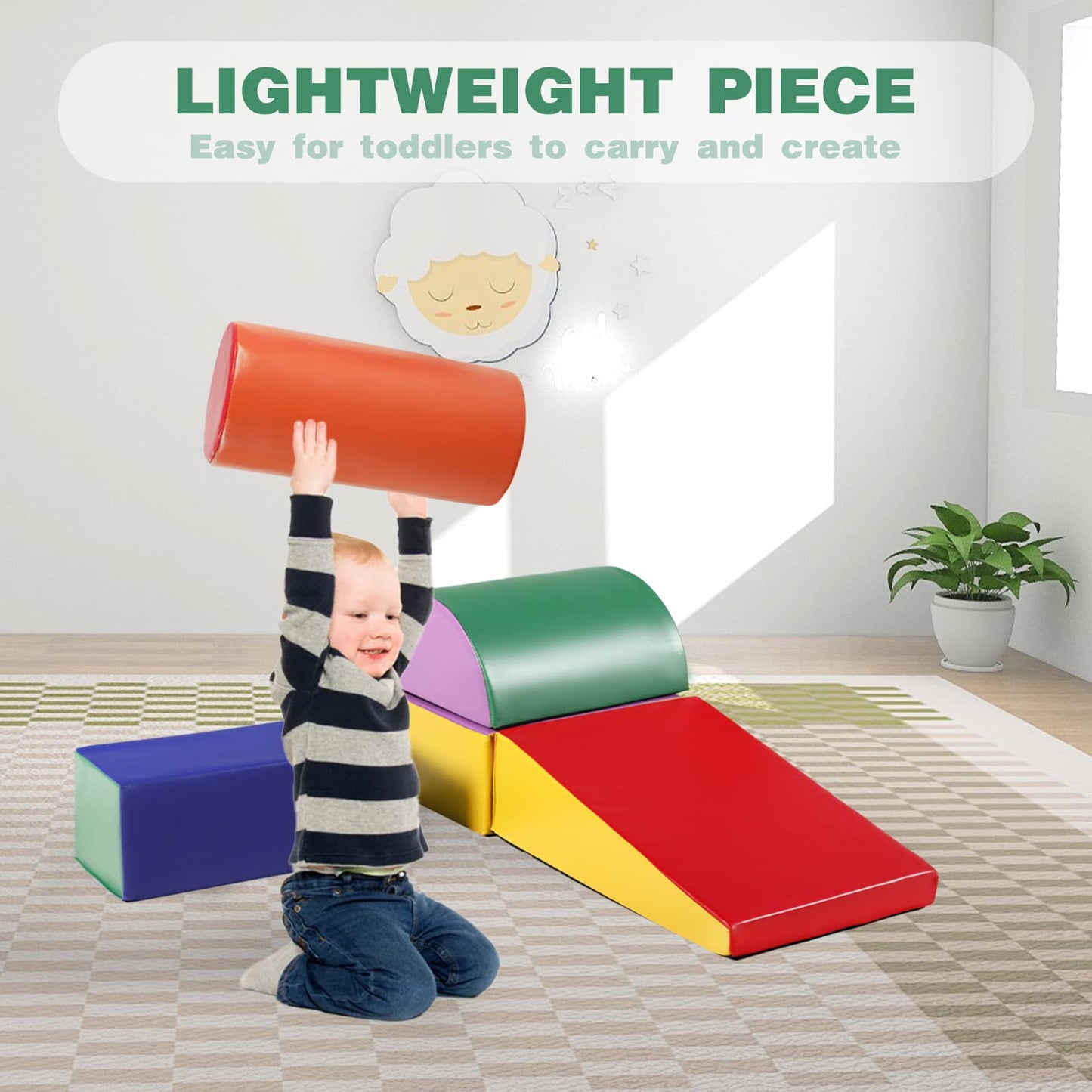 Kinder King Climb And Crawl Activity Play Set, 5-Piece Soft Foam Block For Climbing, Crawling And Sliding, Indoor Climber For To