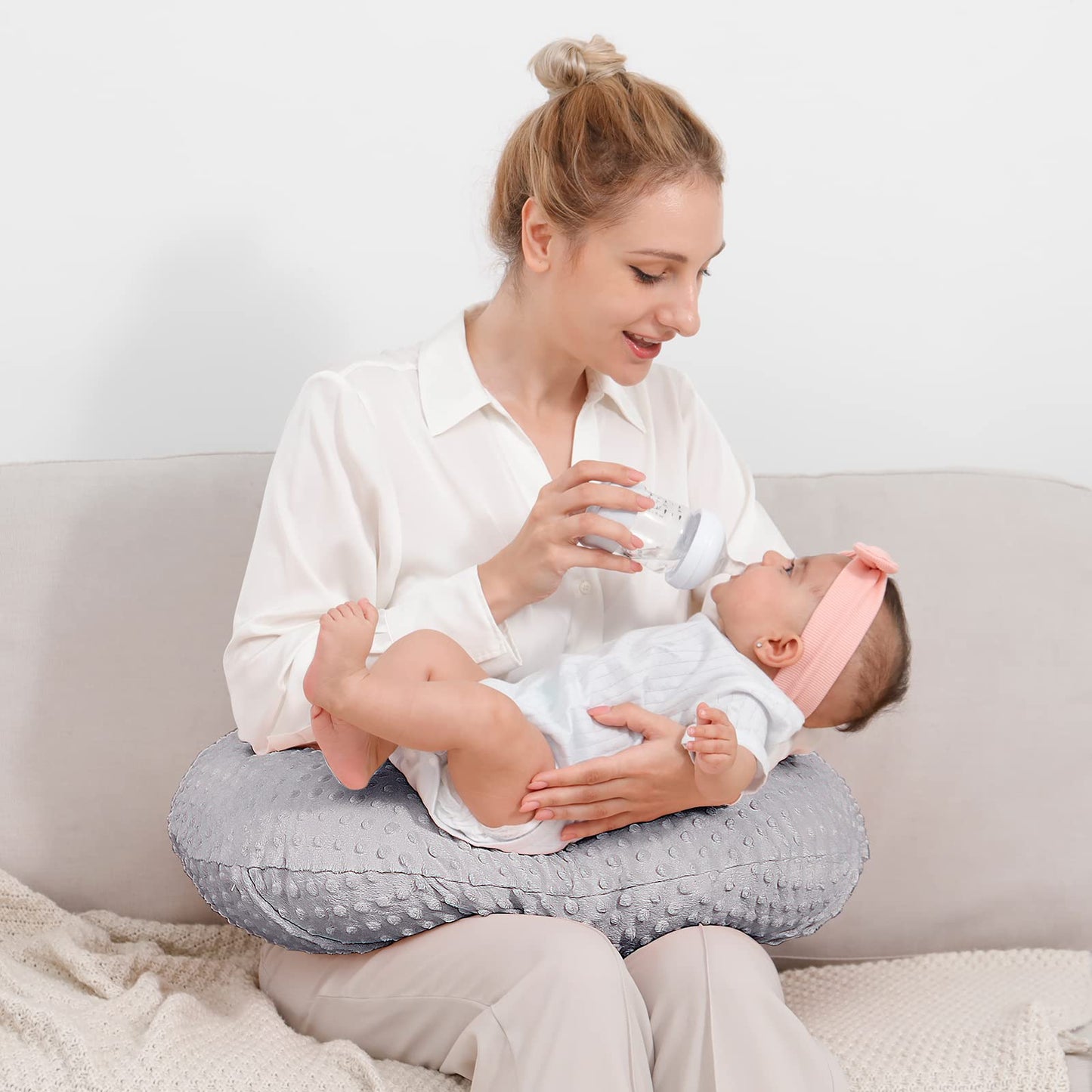 Nursing Pillow Cover Breastfeeding Pillow Cases Minky Dot Slipcover (Beige)