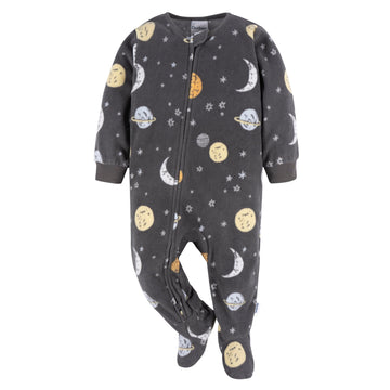 Gerber Baby Boy'S Toddler Loose Fit Flame Resistant Fleece Footed Pajamas 2-Pack, Space, 0-3 Months