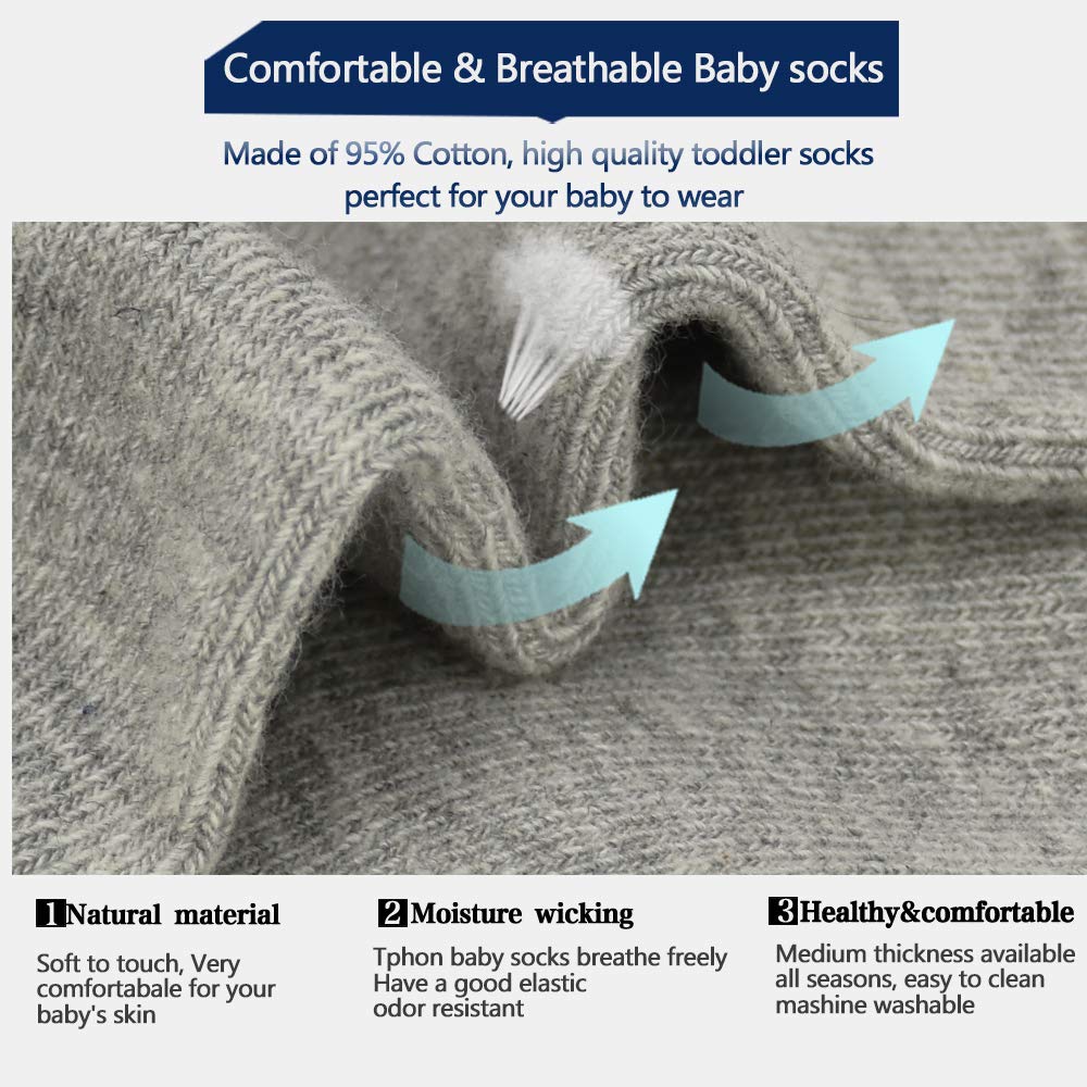 Tphon Toddler Socks, Kids Grip Socks 12 Pairs Non Slip Boys Sock For 5-7 Years Infants Baby Children