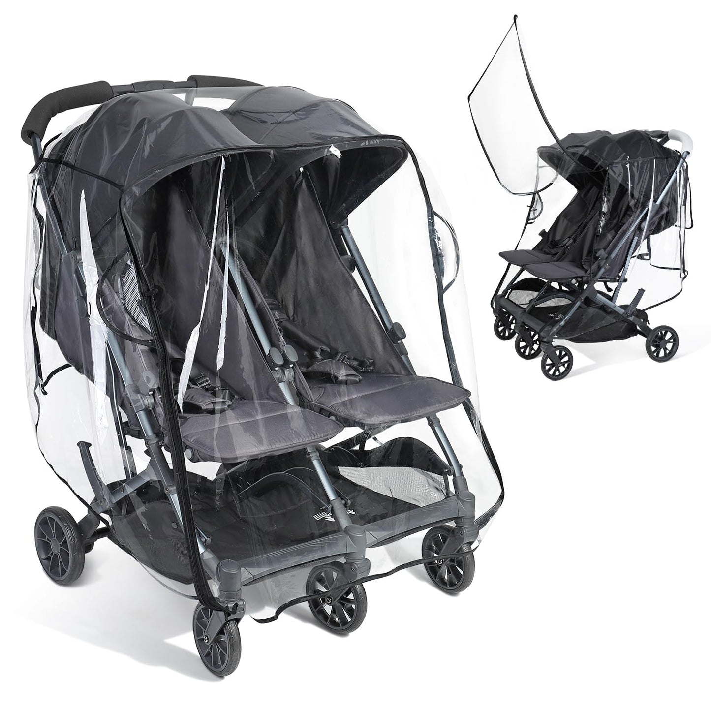 IvyWind Double Stroller Rain Cover, Universal Stroller Cover for Side by Side Baby Stroller, Breathable Weather Shield for All-W