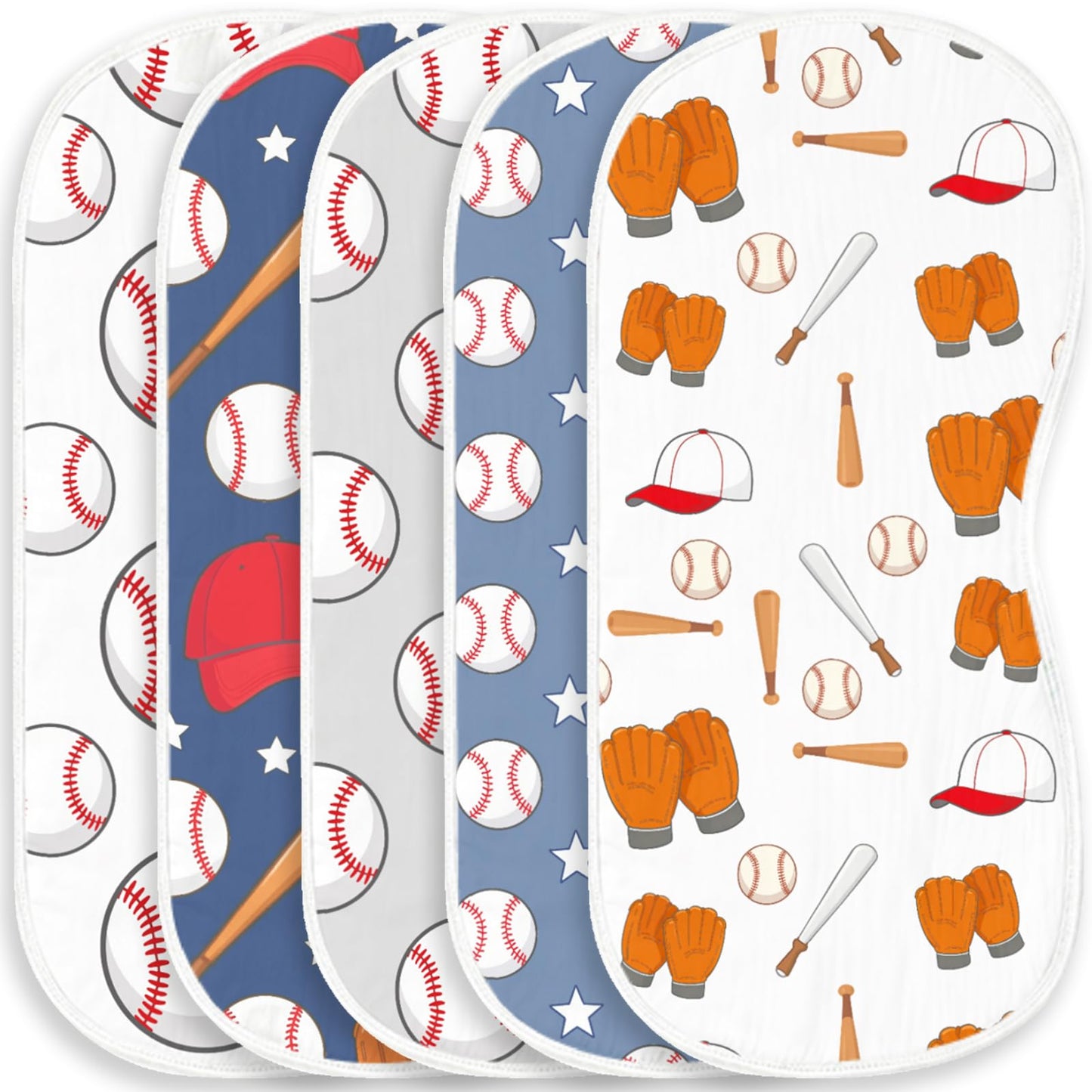 Spriggenix 5 Pack Baseball Sport Burp Cloths Baby Boys Girls with Baseball Pattern, Large Cotton Burp Rags for Newborns Gifts Nu
