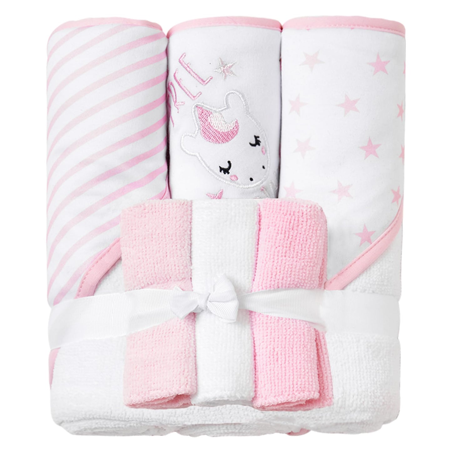 Viviland Baby Towels and Wash Cloths Set - Hooded Towels, Face Towels, Burp Cloths or Wipes - Absorbent Bath Towels - 6-Pack, Si