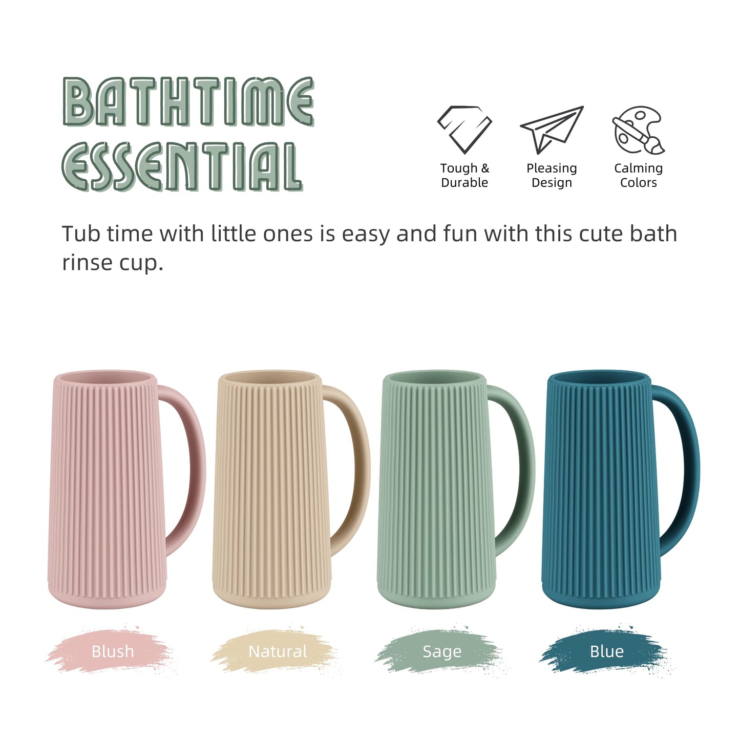 Nothomme Food Grade Silicone Wash Rinser Cup For Kids With Easy Grip Handle, Baby Bath Rinse Cup (Cambridge Blue)