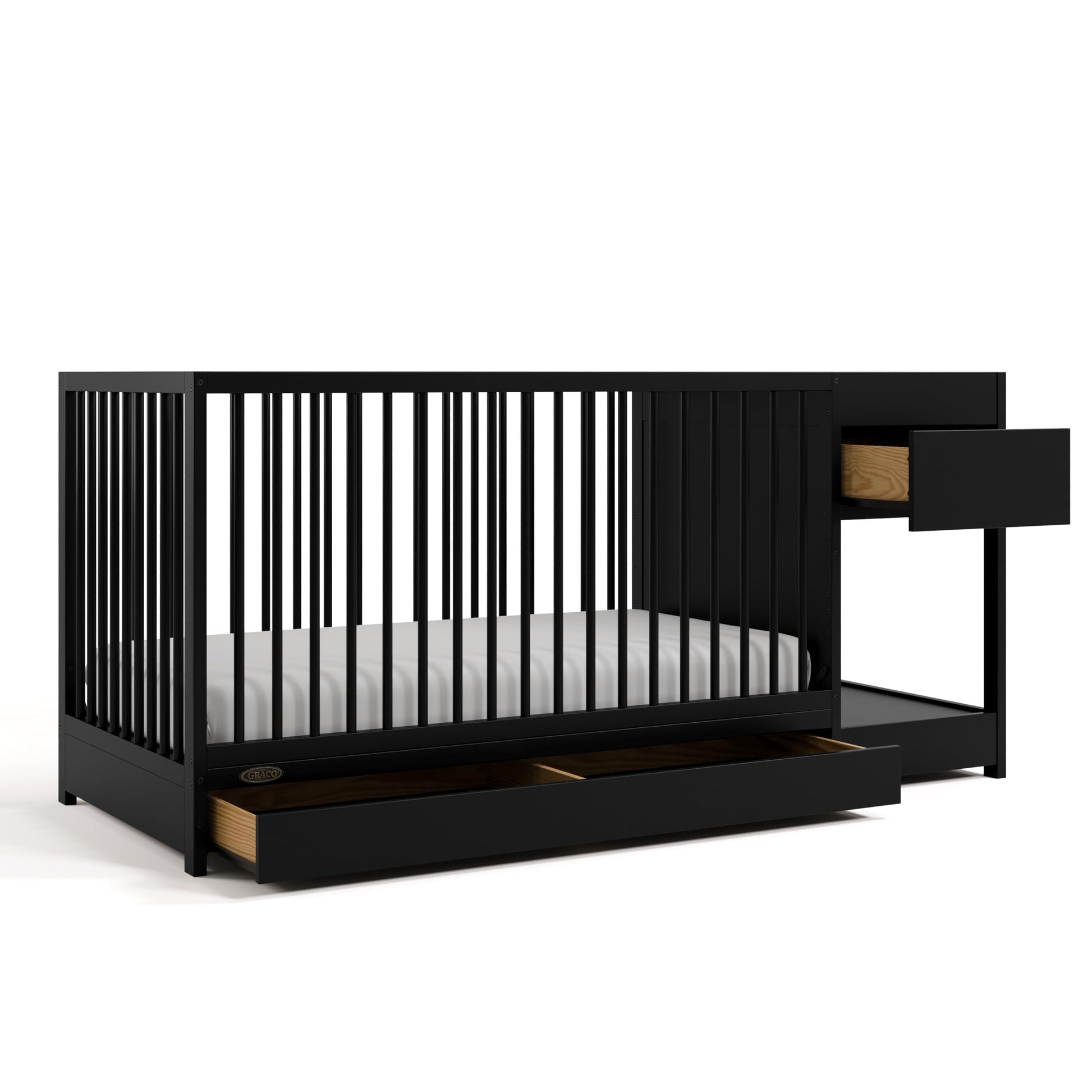 Graco Teddi 5-In-1 Convertible Crib & Changer With Drawer (Black) - Greenguard Gold Certified Baby Crib Crafted From Wood, Conve