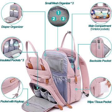 Babbleroo Diaper Bag Backpack, Nappy Changing Bags Multifunction Waterproof Travel Back Pack With Changing Pad & Stroller Straps