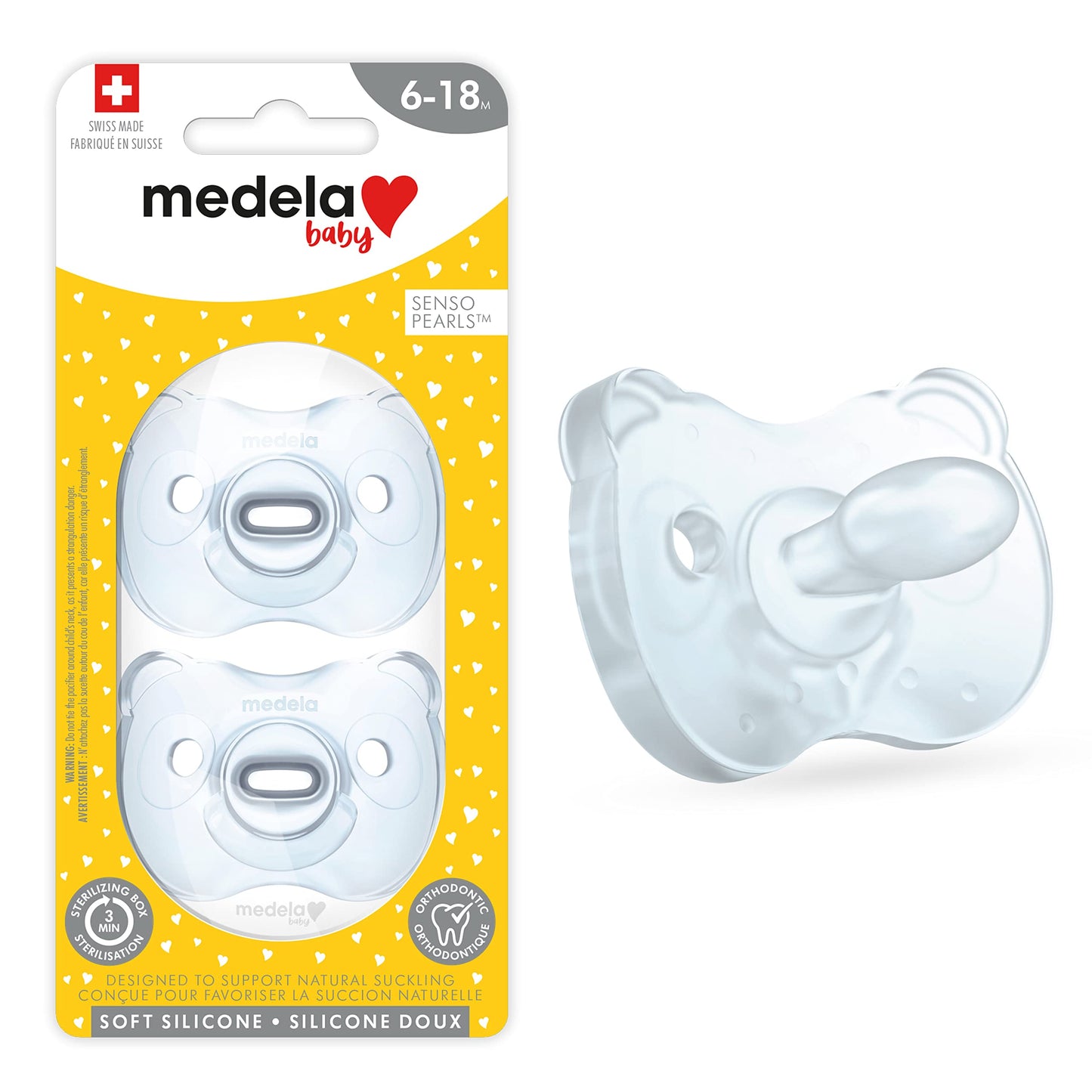 Medela Baby Pacifier | 6-18 Months | Includes Sterilizing Case | 2-Pack | Soft Silicone | BPA-Free | Supports Natural Suckling |