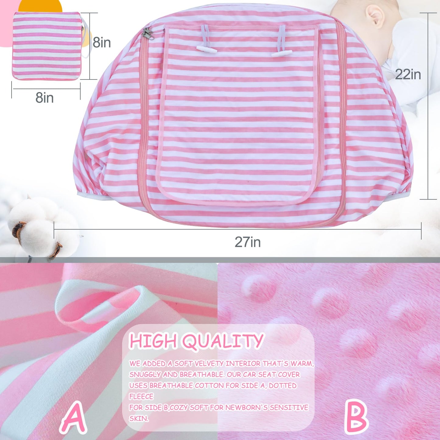 Car Seat Covers For Babies,Baby Car Seat Cover For Boys Girls, Windproof Infant Carseat Cover,Kick-Proof Car Seat Canopy With Br