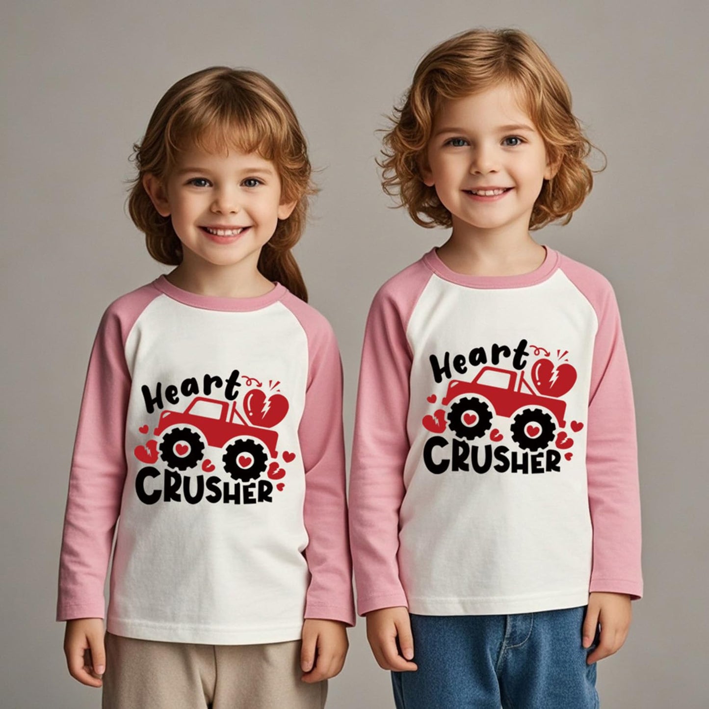 Toddler Boy Valentines Day Shirt Girls Monster Truck Long Sleeve Raglan Kids Shirts For Valentines Pink Tops 7T