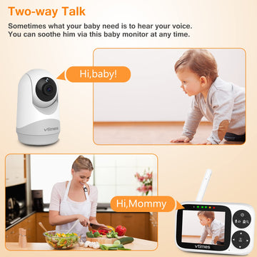 Vtimes Video Baby Monitor With Camera And Audio, 3.2' Lcd Color Screen, Baby Camera Monitor No Wifi Night Vision Vox Mode Pan-T