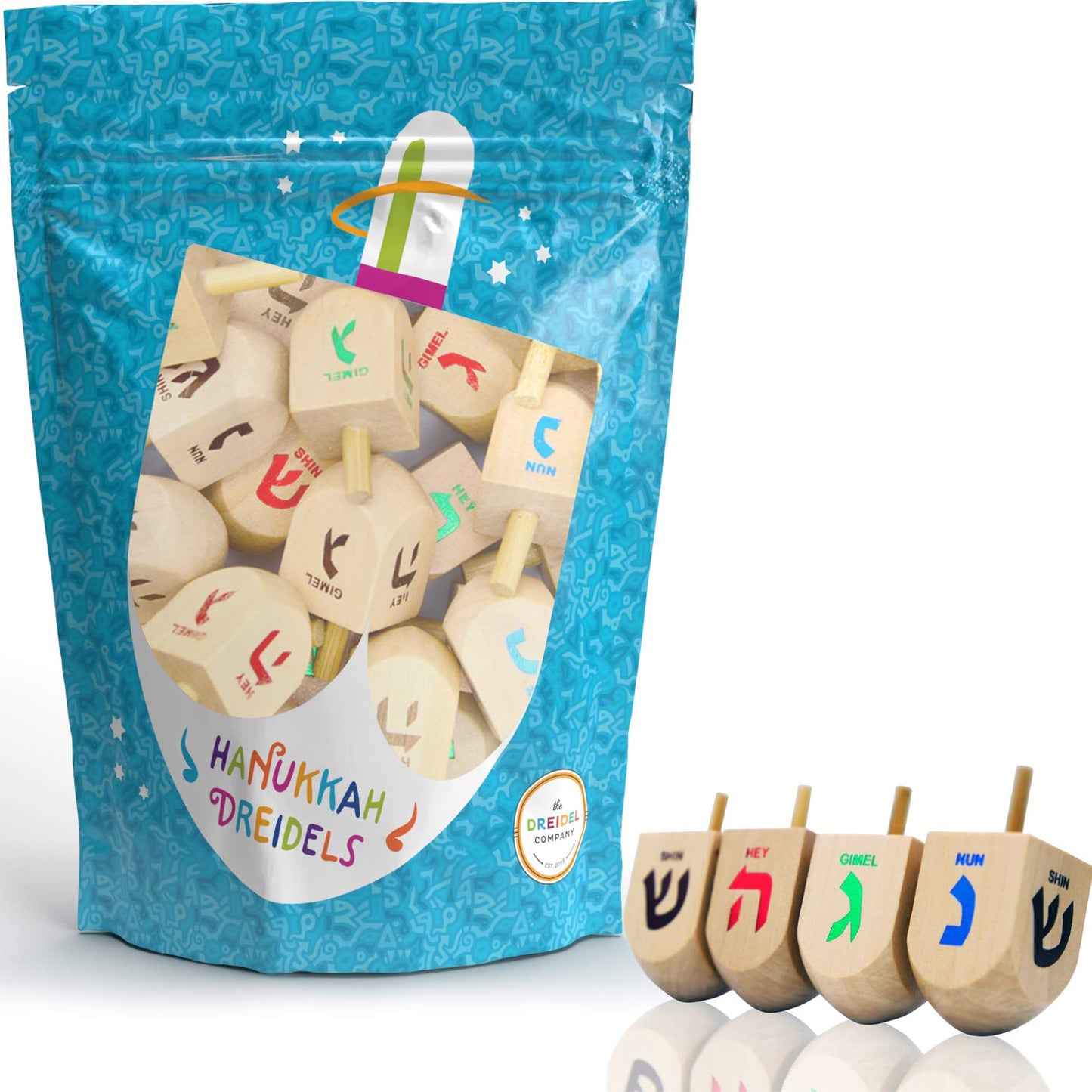 Hanukkah Dreidel 24 Extra Large Wooden Dreidels Hand Painted - Includes Game Instruction Cards! (24-Pack Xl Dreidels)