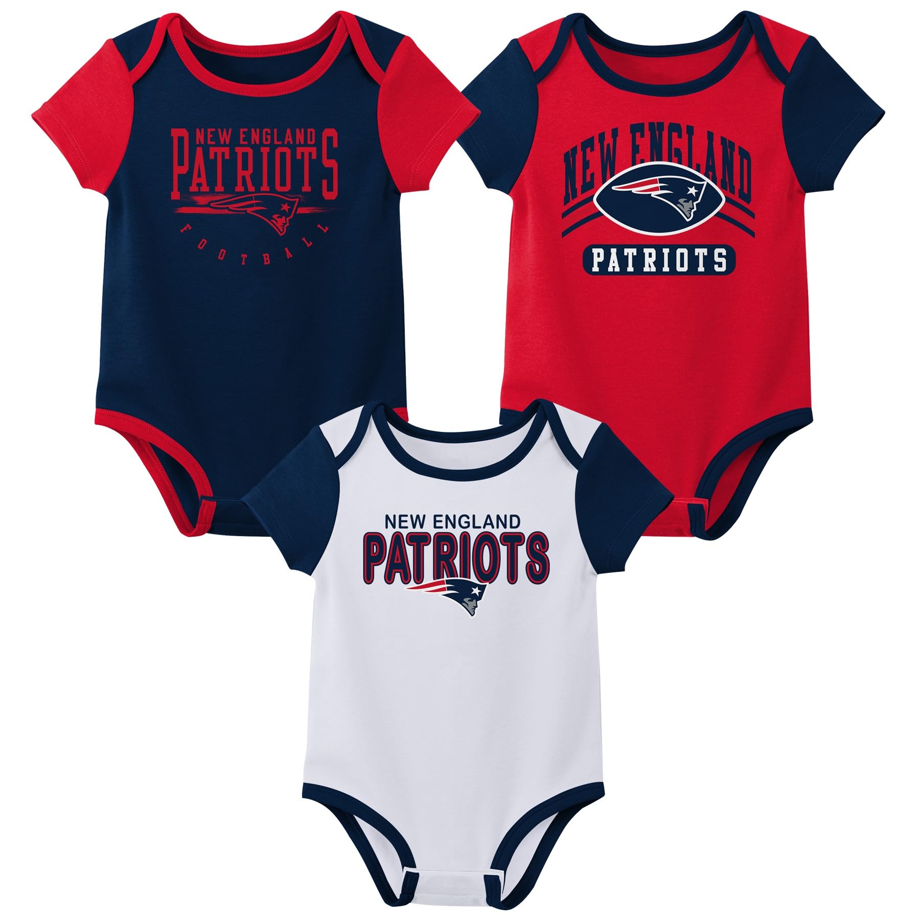 Outerstuff Nfl Newborn Baby And Infant Short Sleeve Bodysuit Variety 3-Pack - New England Patriots, 6-9M