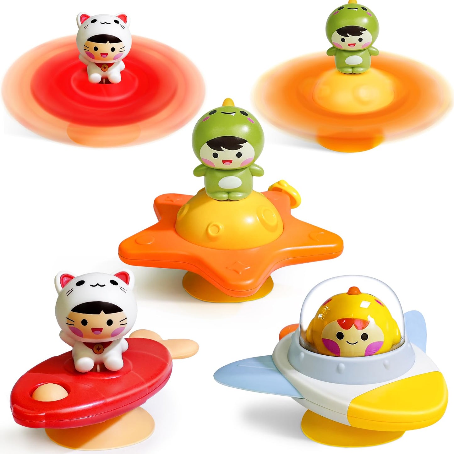 BEESTECH Suction Cup Spinner Toys for 1 2 3 Years Old Boys Girls, Bath Toys for Toddlers 1-3, Travel Toys for Kids Car Rides Fli