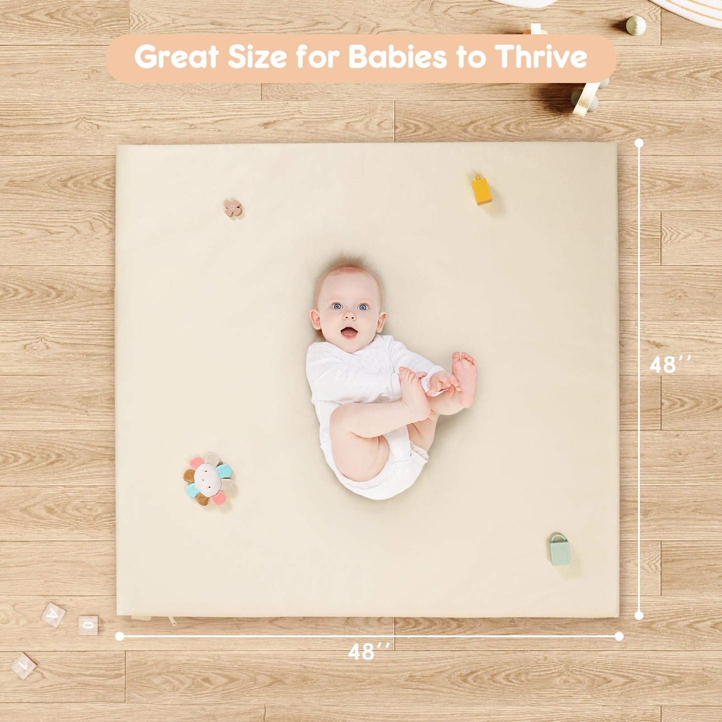 Piikago Padded Baby Play Mat, Super Soft Vegan Leather Floor Mat For Baby Girls And Boys, 48X48 Non-Slip Thick Foam Cushioned Pl