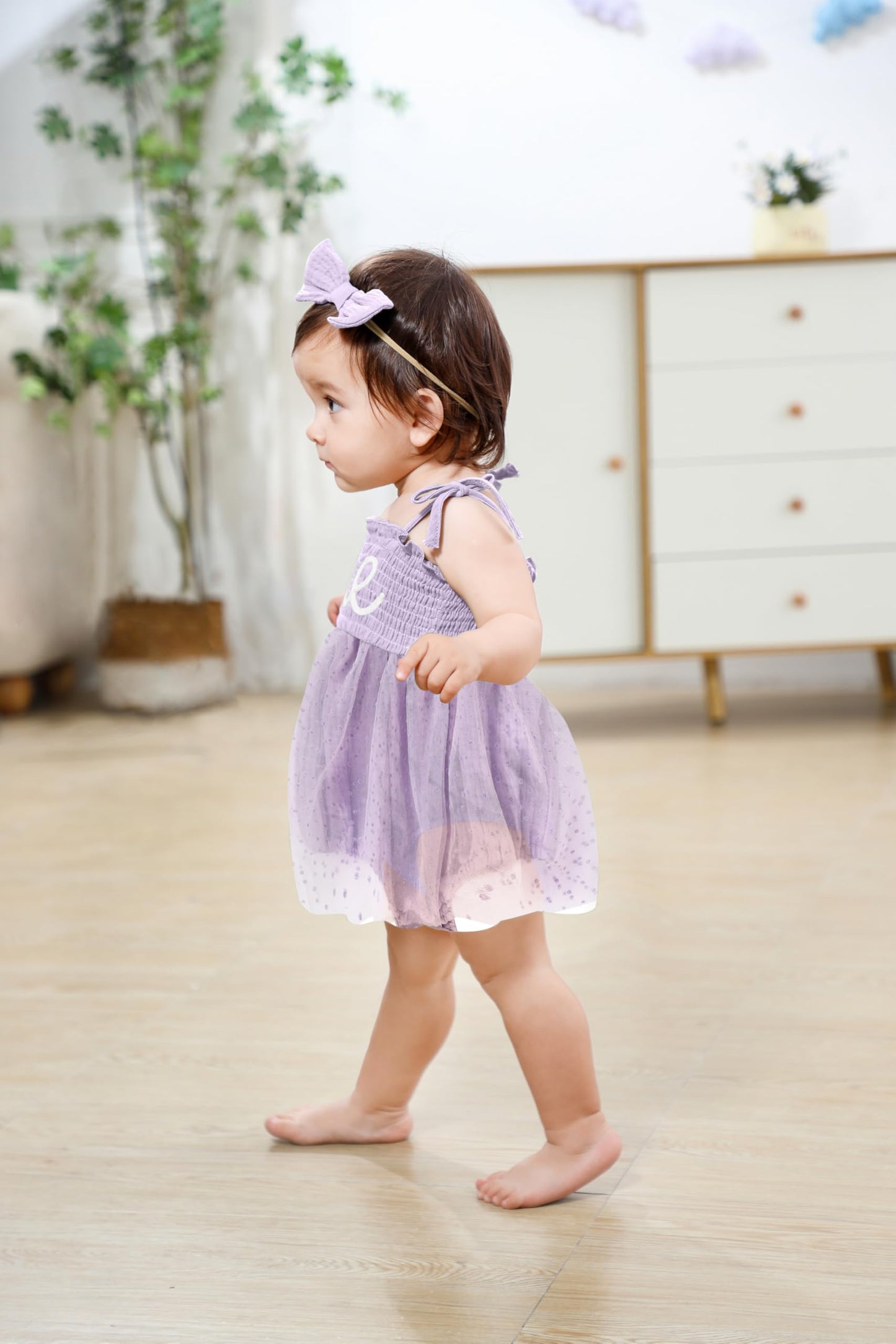 Titkkop Baby Girl 1St Birthday Clothes One Year Old Tulle Romper Sleeveless Bodysuit Cake Smash Outfits(Purple1,12-18M)