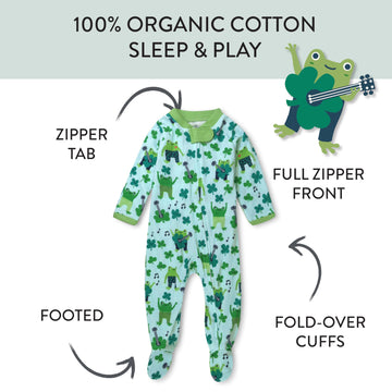 Honestbaby Baby 1-Pack Celebration Sleep & Play Footed One-Piece Pajama Sleeper 100% Organic Cotton, St Paddy'S Boy, 6-9 Months