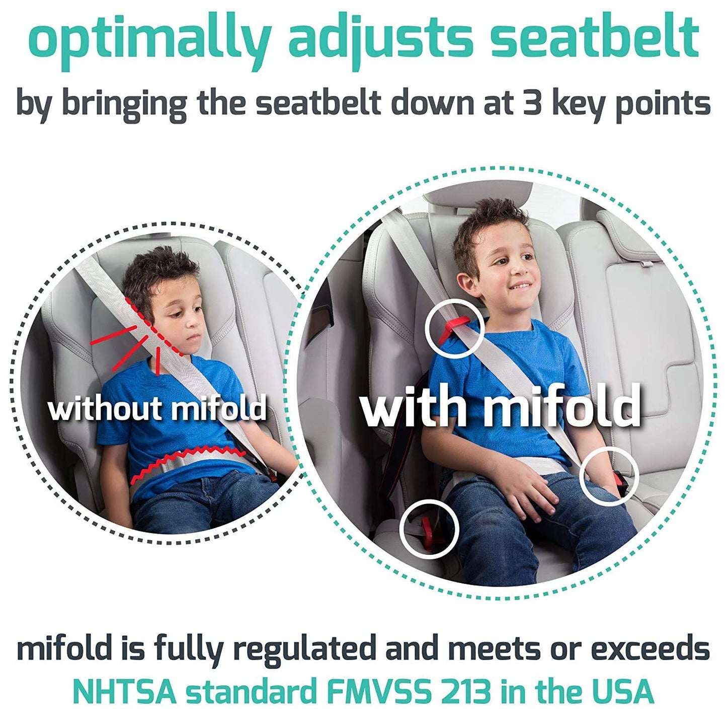 New Mifold Comfort Grab-And-Go Car Backless Booster Seat- 3X Thicker Cushion! Compact And Portable For Every Day And Carpooling,