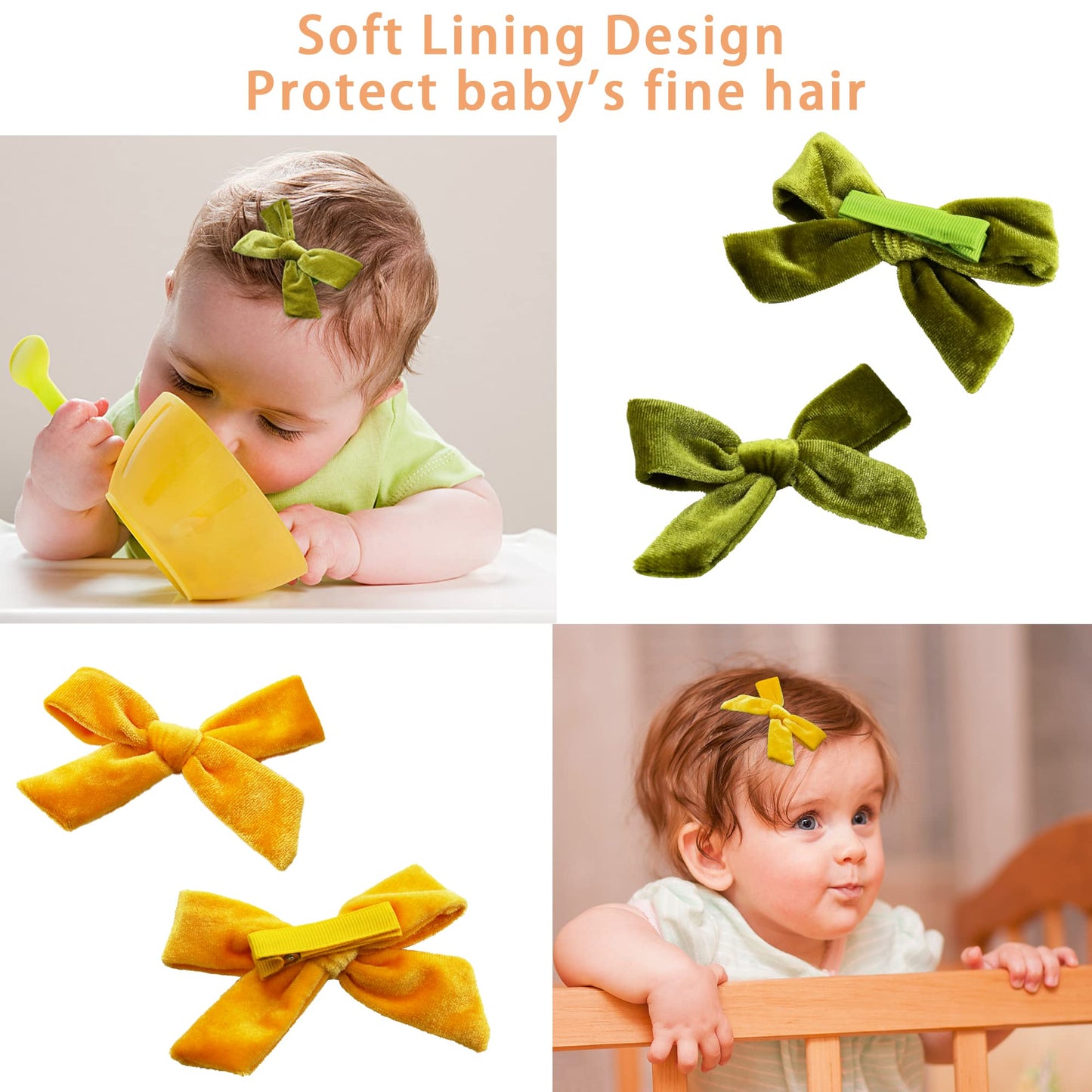 Yxiang 24Pcs/12Pairs Baby Girls Hair Clips 4Inches Velvet Hair Bows Solid Color Fully Lined Non Slip Barrettes Hair Accessories