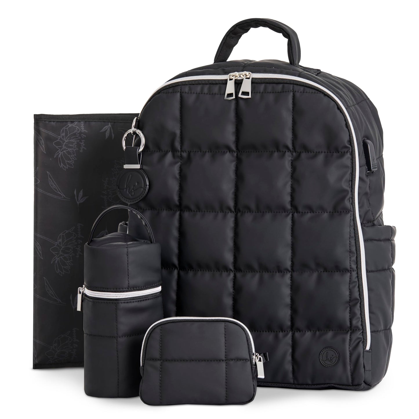 Hannah & Sophia North Travel Diaper Backpack, 5-Piece Baby Bag Organizer Set with USB-C Charging Port, Changing Pad, Insulated B