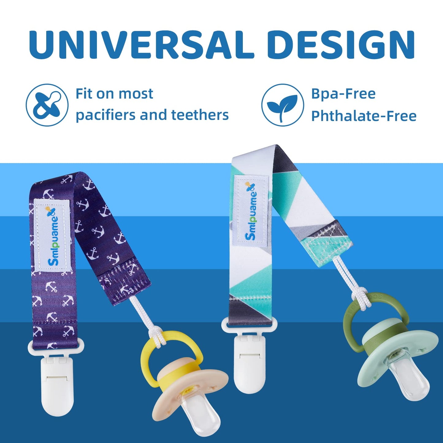 Smlpuame Pacifier Clips For Boys,6 Pack Stylish Binky Clips Strap,Paci Holder With Clip Lightweight Universal Fits Most Pacifier