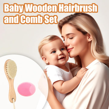 Wooden Soft Goat Bristles Brush With Baby Silicone Hair Scrubber Cradle Cap Brush For Newborn, Toddler, Infant, Baby Hair Care K