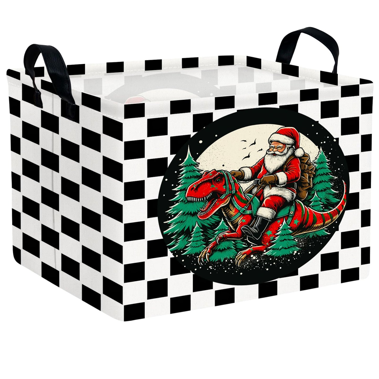 ASKETAM Empty Large Christmas Basket for Gifts Women Collapsible Storage Bin Kids Toy Box Holiday D cor (Checkered Dinosaur)