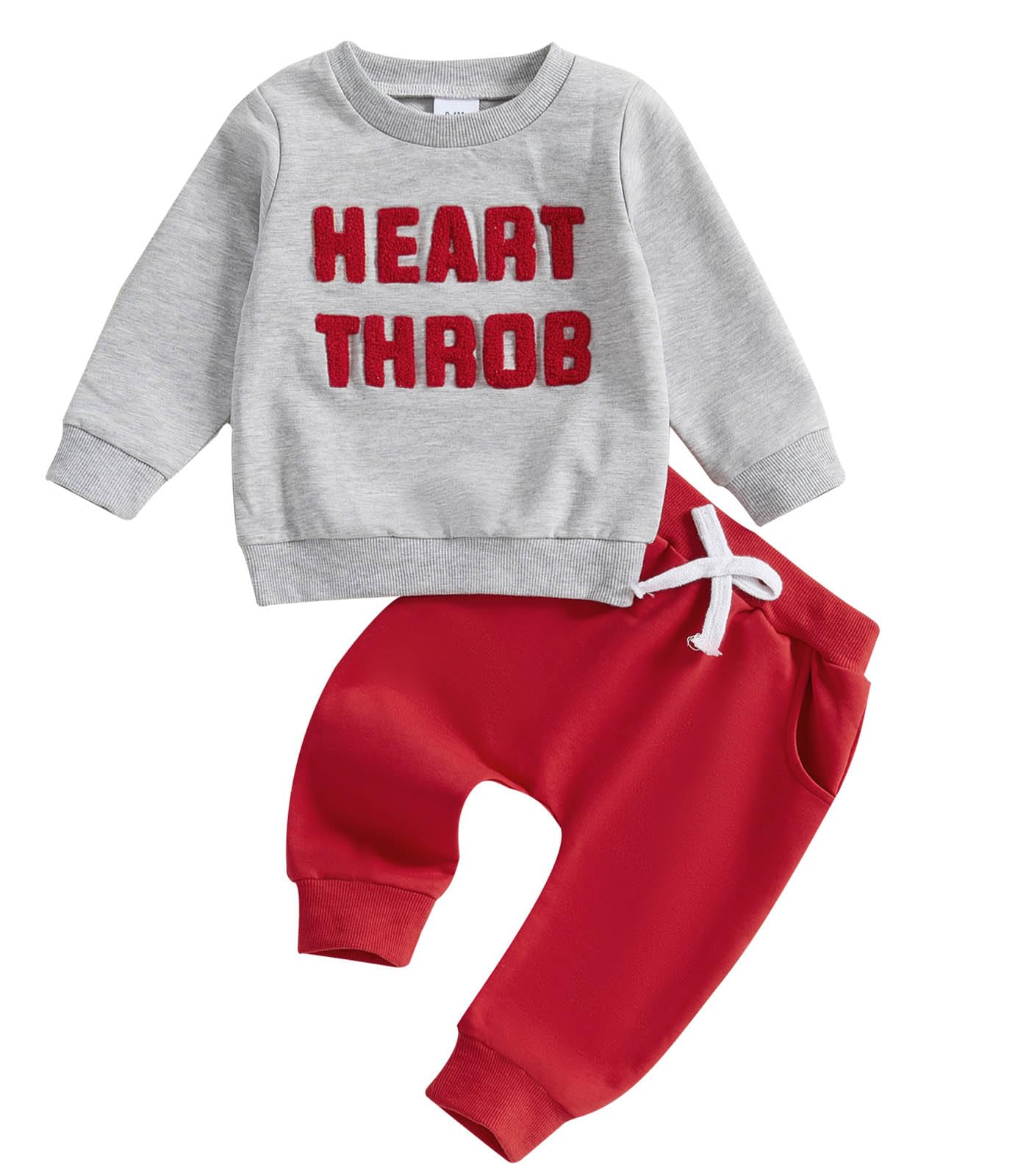 TheFound Toddler Boys Valentines Day Outfits Heart Truck Print Long Sleeve Sweatshirts Top Long Pants Newborn Baby Clothes (Gra
