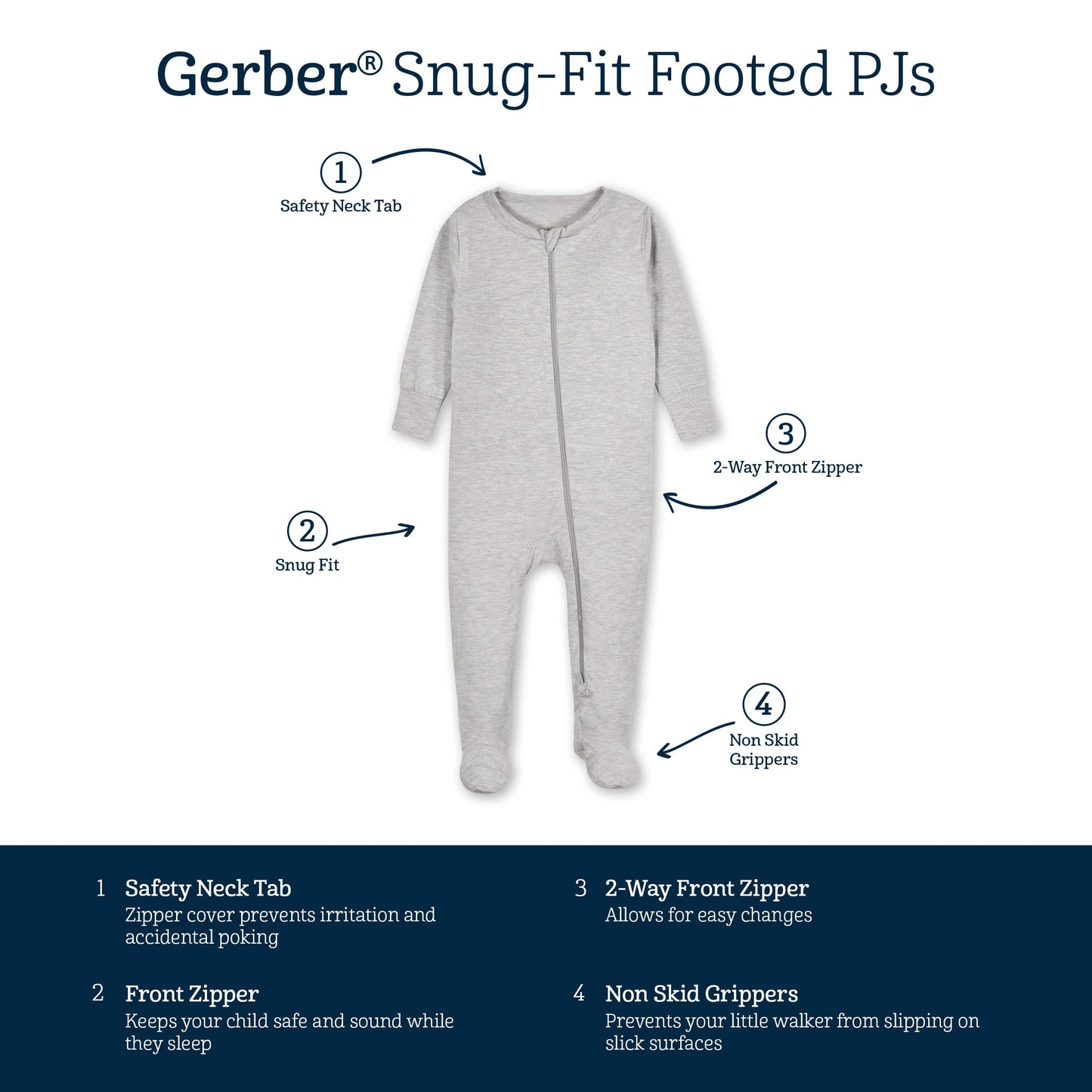 Gerber Unisex Baby Toddler Buttery Soft Snug Fit Footed Pajamas With Viscose Made From Eucalyptus, Grey Heather, 6-9 Months
