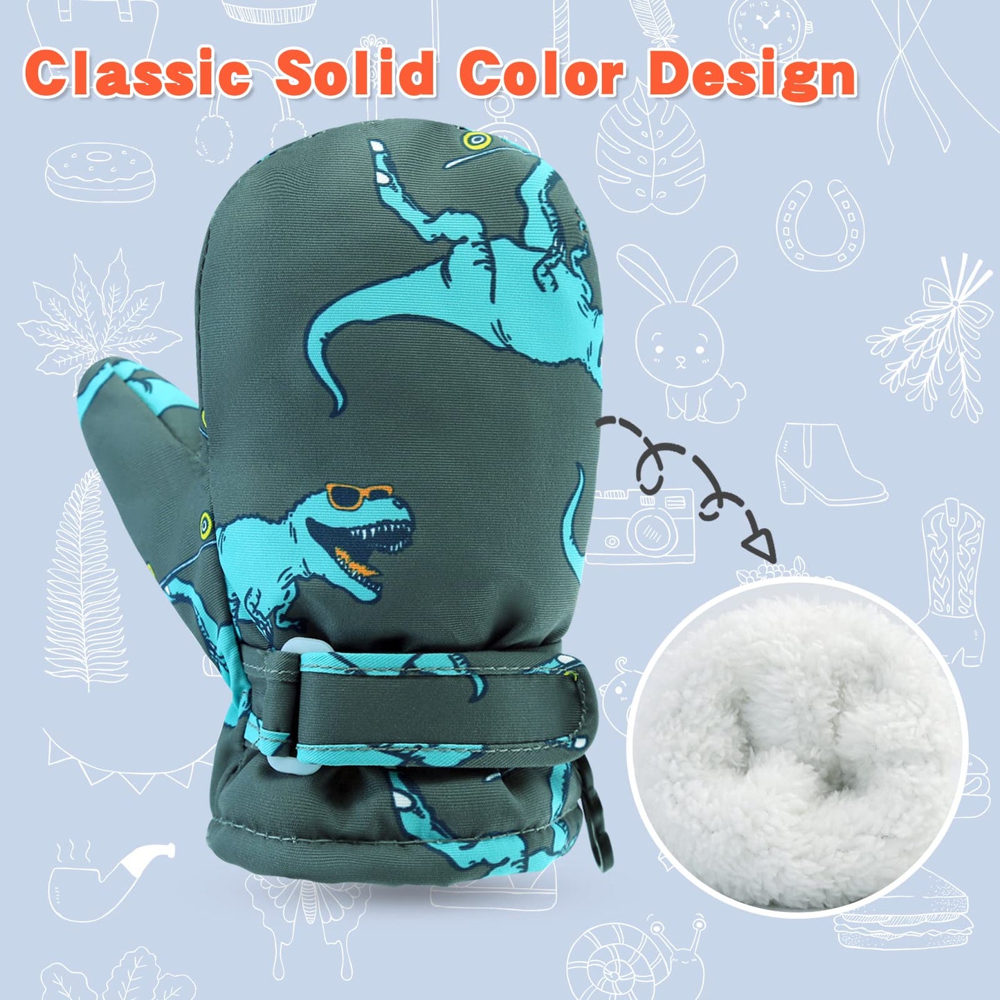 Bavst Toddler Waterproof Mittens Fleece Lined Baby Boys Girls Winter Warm Glove Kids Snow Infant Ski Mitten For 3M-5T (Grey-Blue