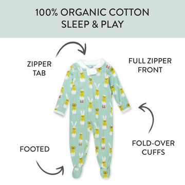 Honestbaby Baby Celebration Sleep & Play Footed One-Piece Pajama Sleeper 100% Organic Cotton, Hatch Mint