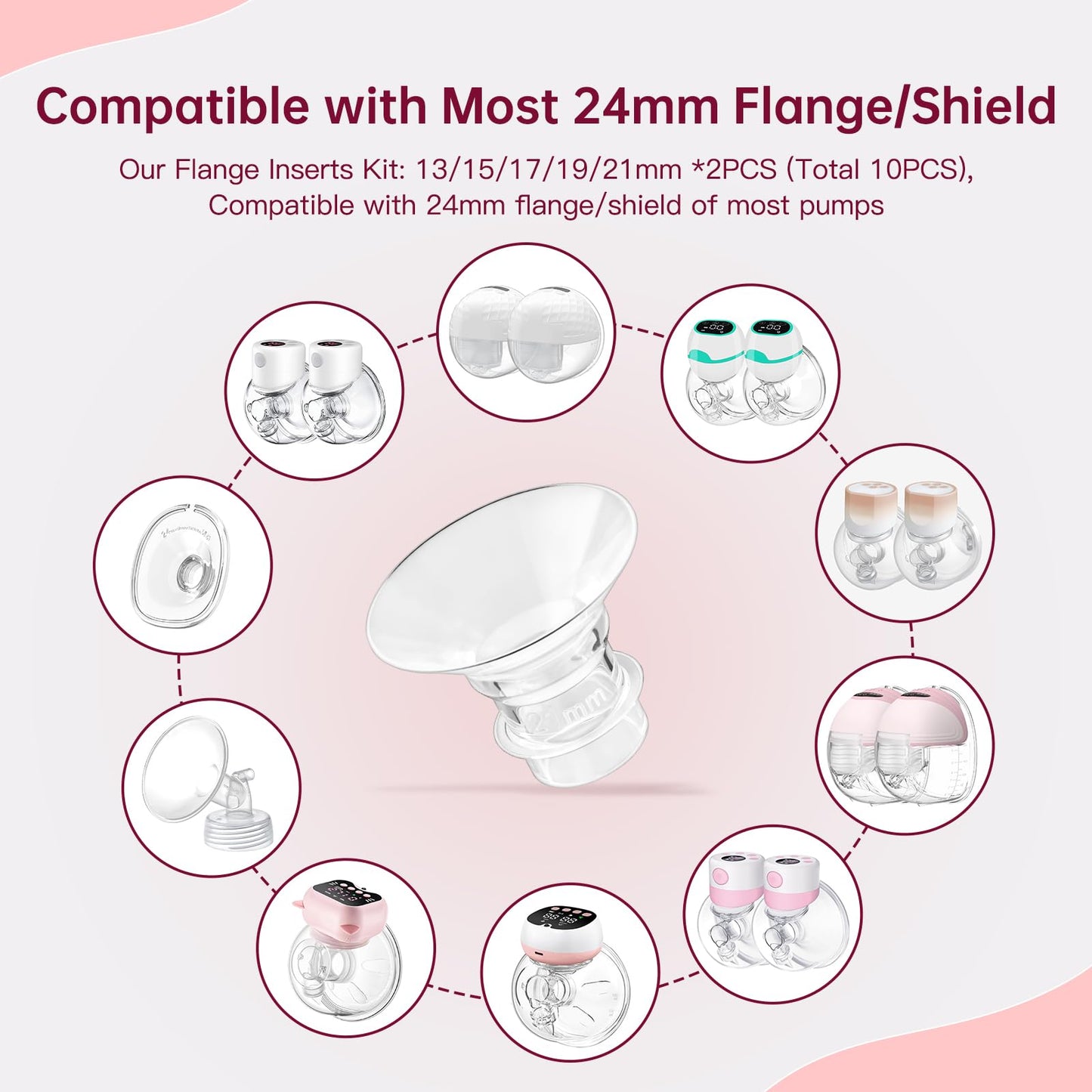 Nipple Ruler, Flange Sizing Kit With 10Pcs Flange Insert 13/15/17/19/21Mm, Silicone & Soft Flange Insert Kit For Breast Pump Rep