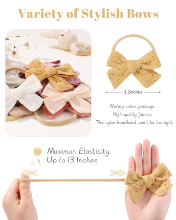 Jollybows 12Pcs Baby Girls Hair Bows Nylon Elastic Headband Hair Accessories For Infants Toddlers Newborn