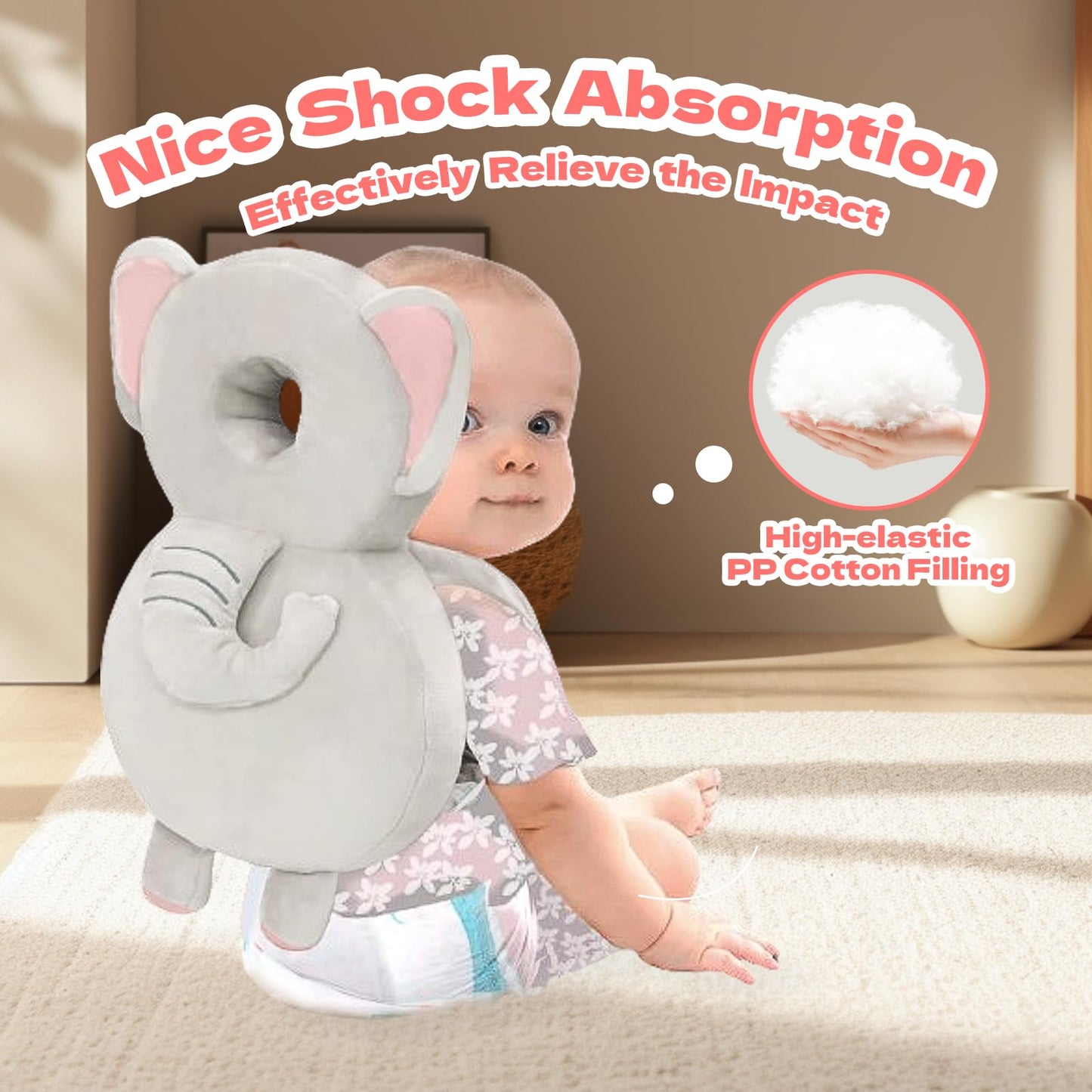 Grnstf Baby Toddler Head Protector, Baby Head Protection Backpack, Adjustable(Elephant)