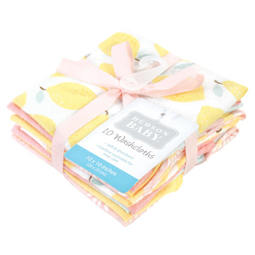 Hudson Baby Unisex Baby Flannel Cotton Washcloths, Lemon Daisy 10 Pack, One Size