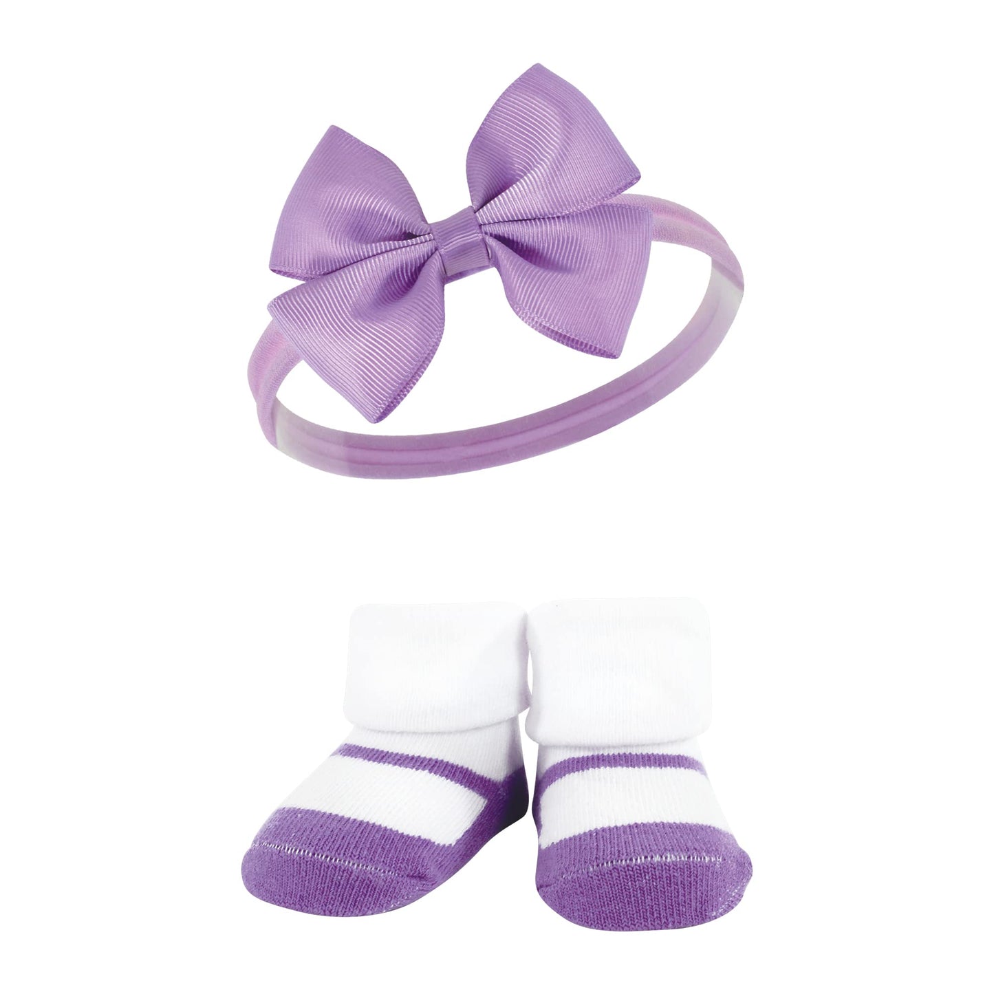 Hudson Baby Baby Girls' Headband And Socks Giftset, Purple Rainbow, One Size