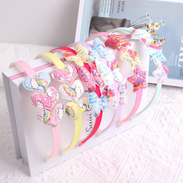 Fishdown Girls Headbands For Kids Glitter Toddler Girl Sequin Headbands Glitter Heart Rainbow Butterfly Star Non-Slip Headbands