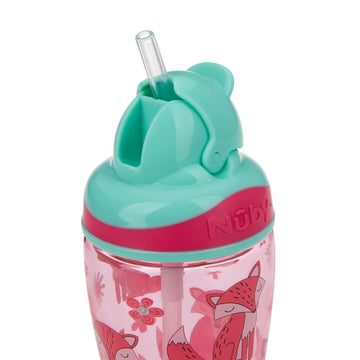 Nuby Thirsty Kids No-Spill Flip-It Printed Boost Cup With Thin Soft Straw - 12Oz, 18+ Months, 1 Pack Print May Vary