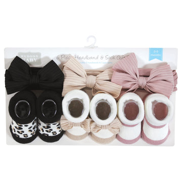 Hudson Baby Baby Girls' Headband And Socks Giftset, Taupe Pink, One Size