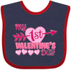 Inktastic My First Valentine 'S Day With Pink Heart And Arrow Baby Bib Navy And Red 39970