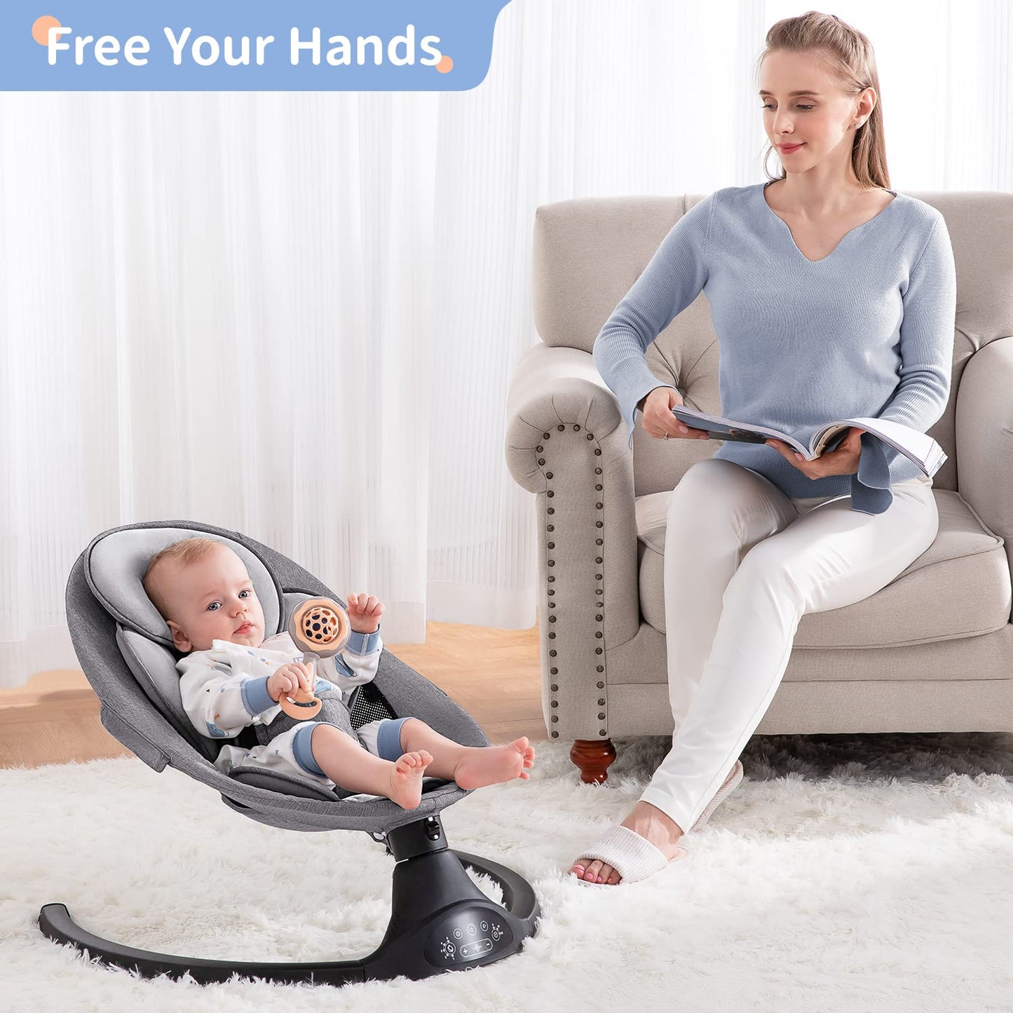 LAREX Baby Swing Infant Swing Electric Toddler Baby Rocker Portable for Newborn Boy Girl, 5 Sway Speeds with Remote Control, 10