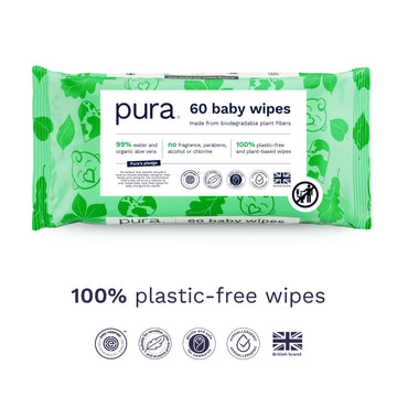 Pura Natural Sensitive Baby Wipes, 99% Water, Unscented & Hypoallergenic, Suitable For Sensitive & Eczema-Prone Skin, Hypoallerg