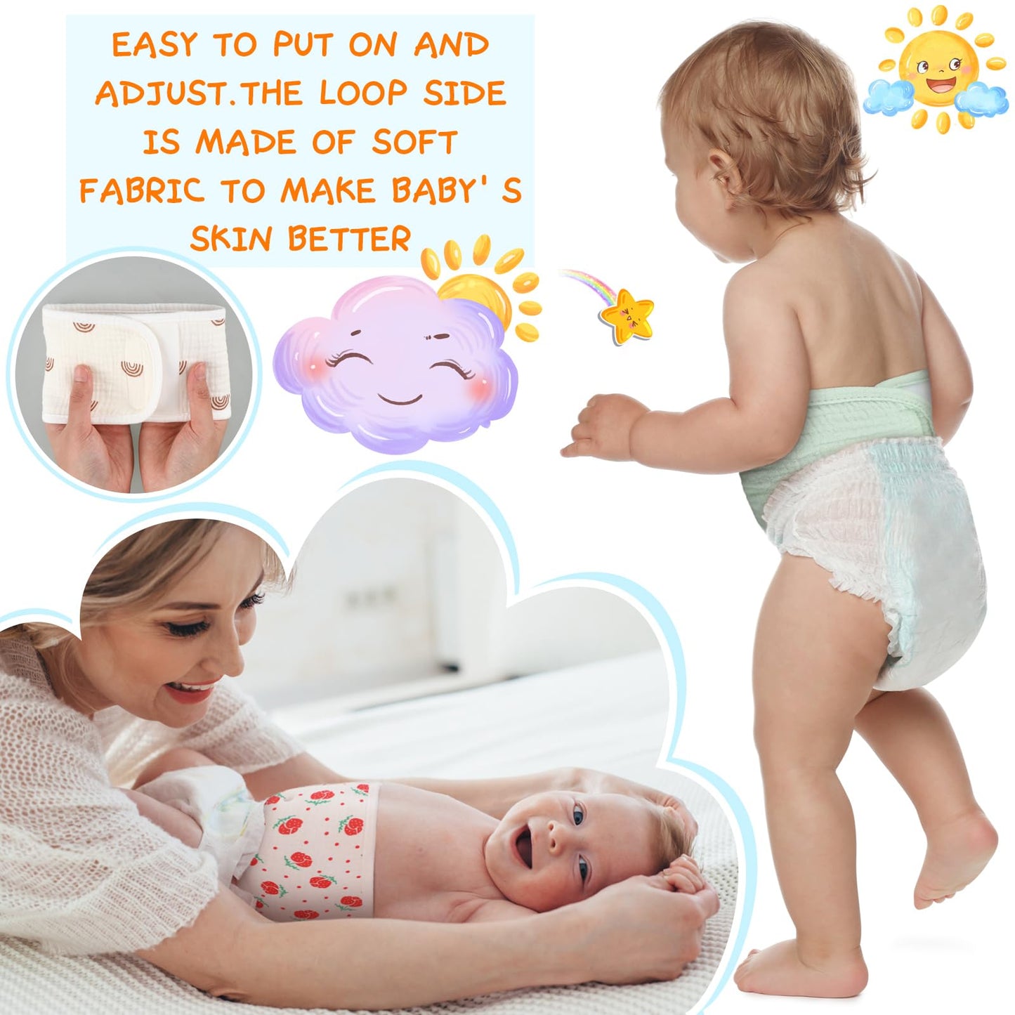 Vabean 8 Pcs Baby Infant Umbilical Cord Comfort Adjustable Cotton Belly Band For Protection, Baby Gifts For 0 To12 Months (Cute)